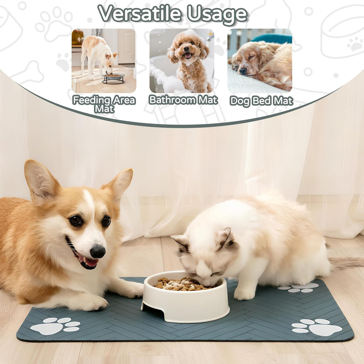 Pet Feeding Mat, Absorbent Dog Mat for Food and Water Bowl